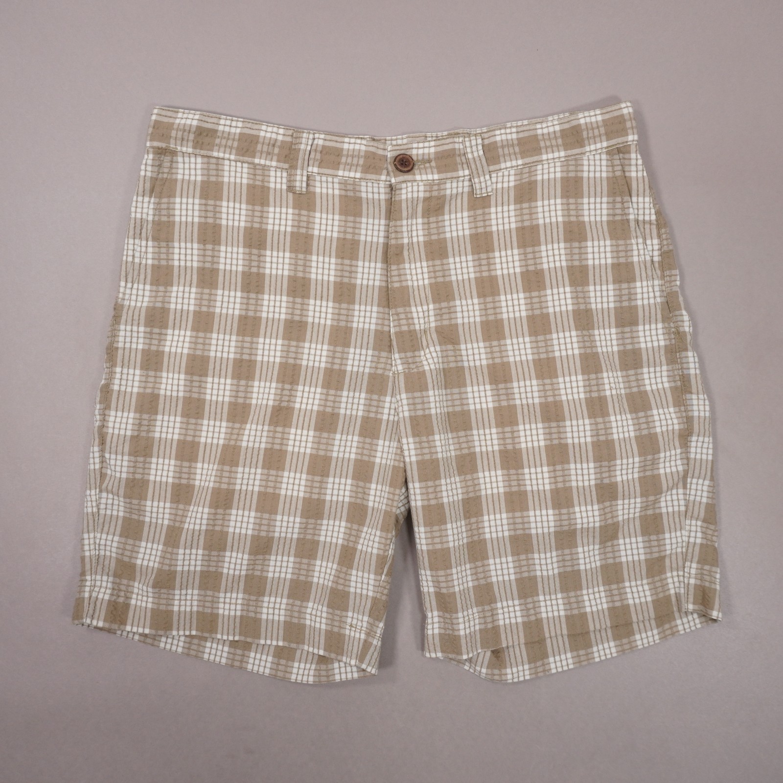 Patagonia Puckerware 8″ Shorts Plaid Mens 32 Beige White Poly Cotton 57780 EUC
