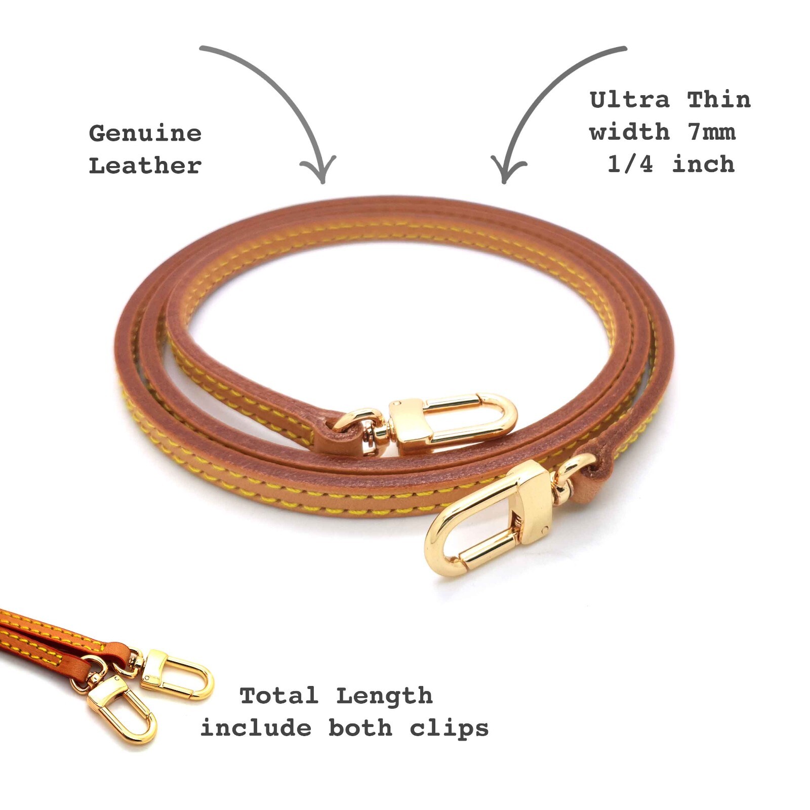 Vachetta Crossbody Leather Strap for Pochette Accessoires mini pouch purse bag