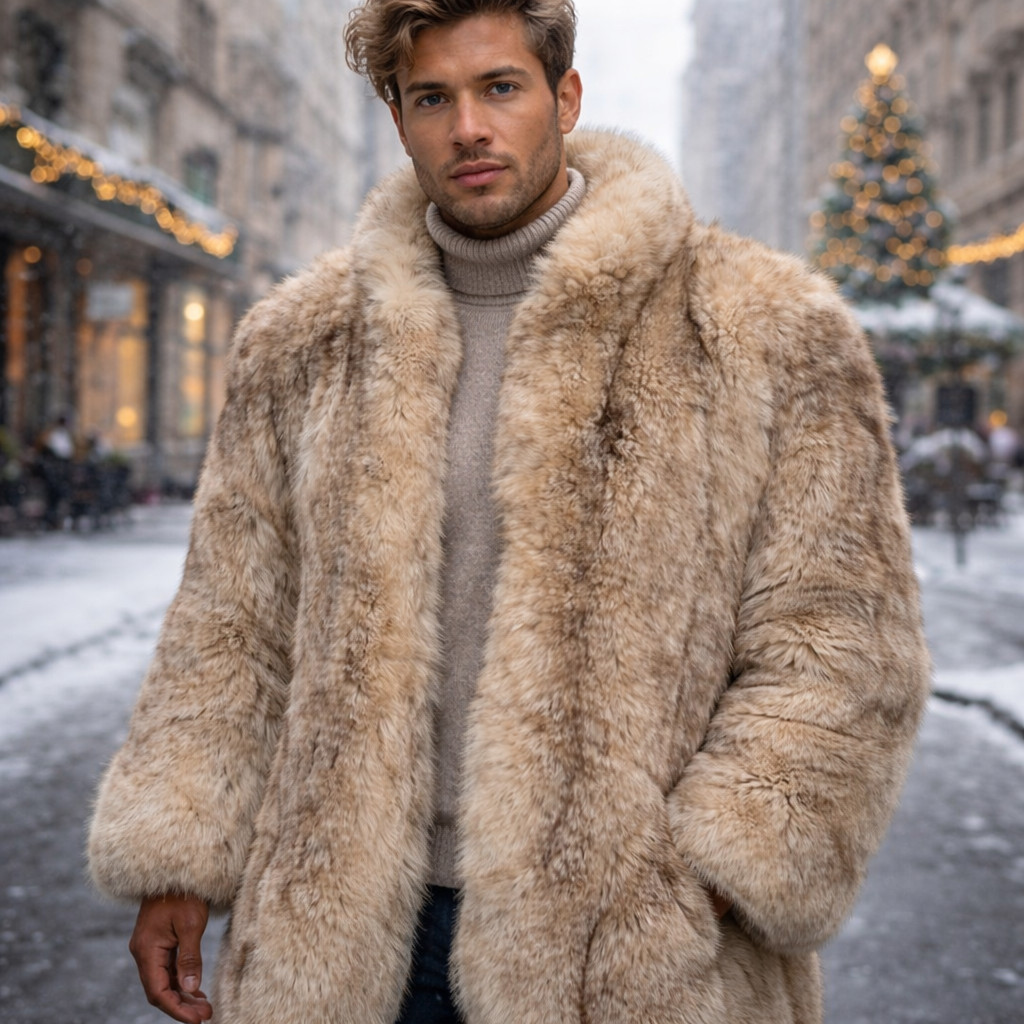 Men’s Real Beige blue Fox Fur Coat – Luxurious Warmth and Style