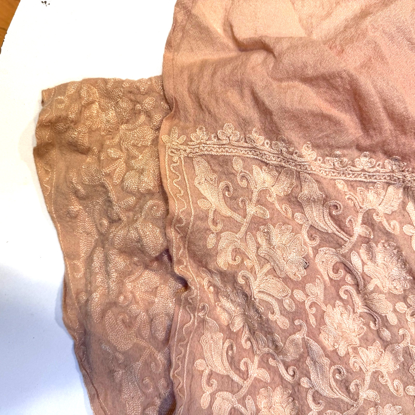 Scarf Floral Embroidered Scarf Shawl Wrap Fringed Soft Warm Cashmere Feel. Ochre
