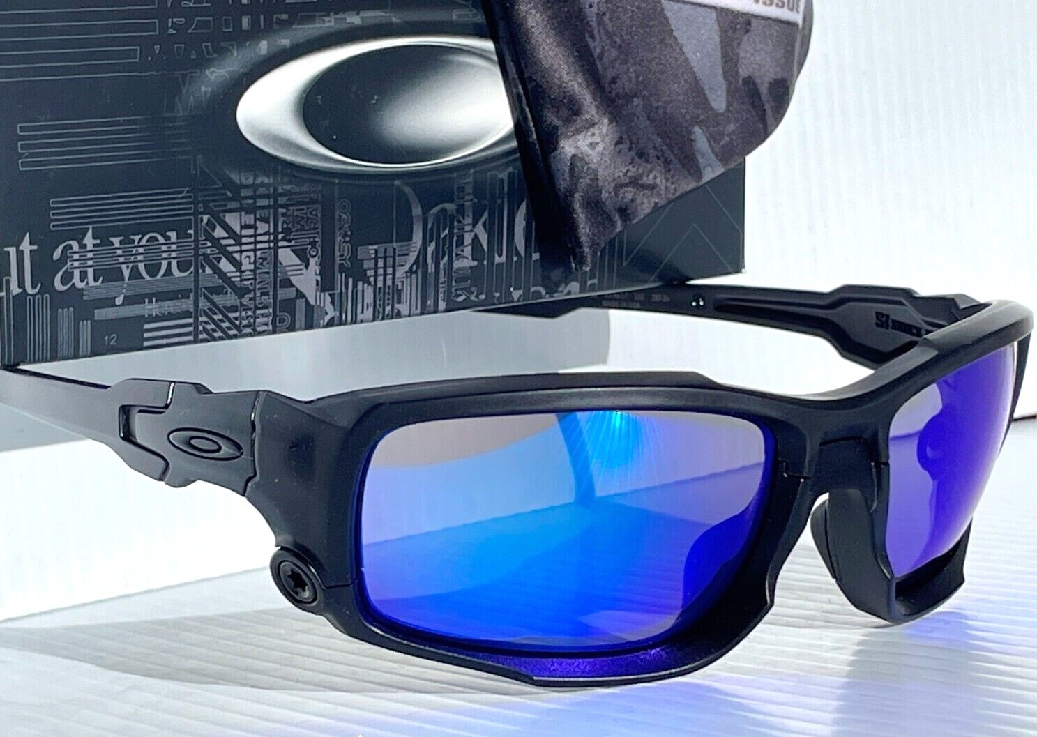 NEW Oakley SI SHOCKTUBE Matte Blackout POLARIZED Galaxy Blue Sunglass 9329