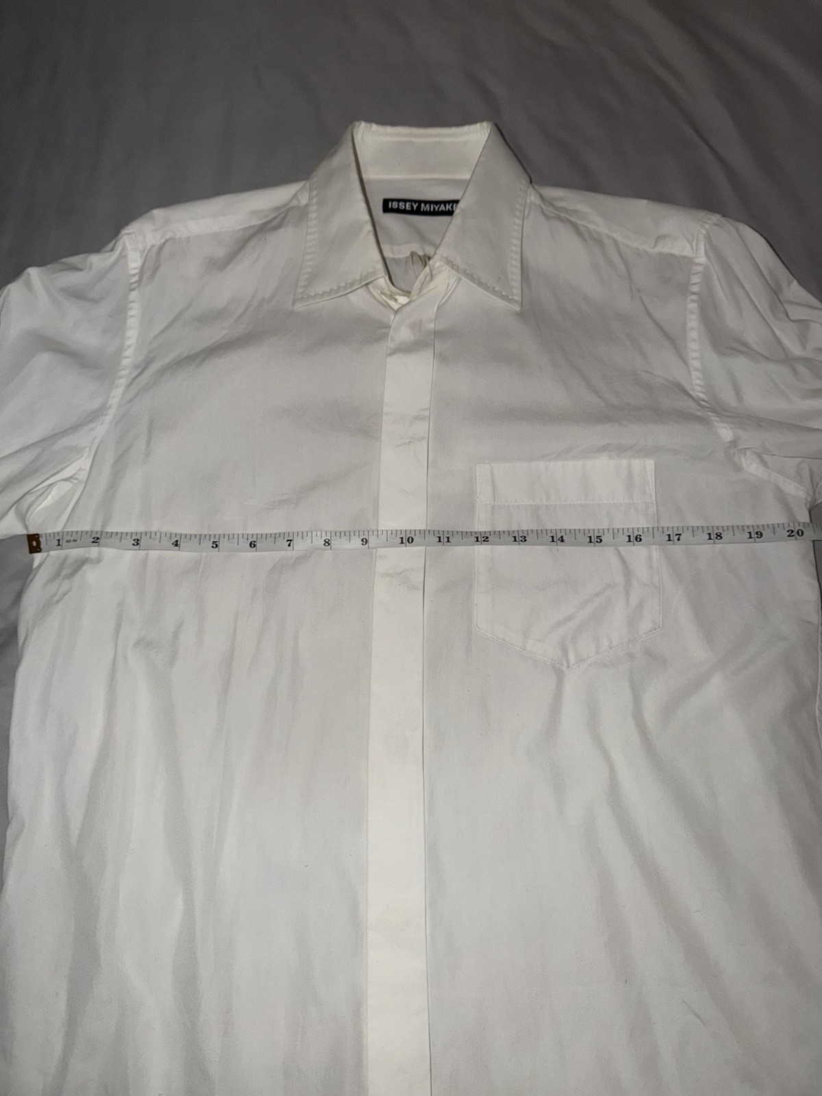 Issey Miyake White Cotton Solid Long Sleeve Point Collar Pocket Shirt Sz 3