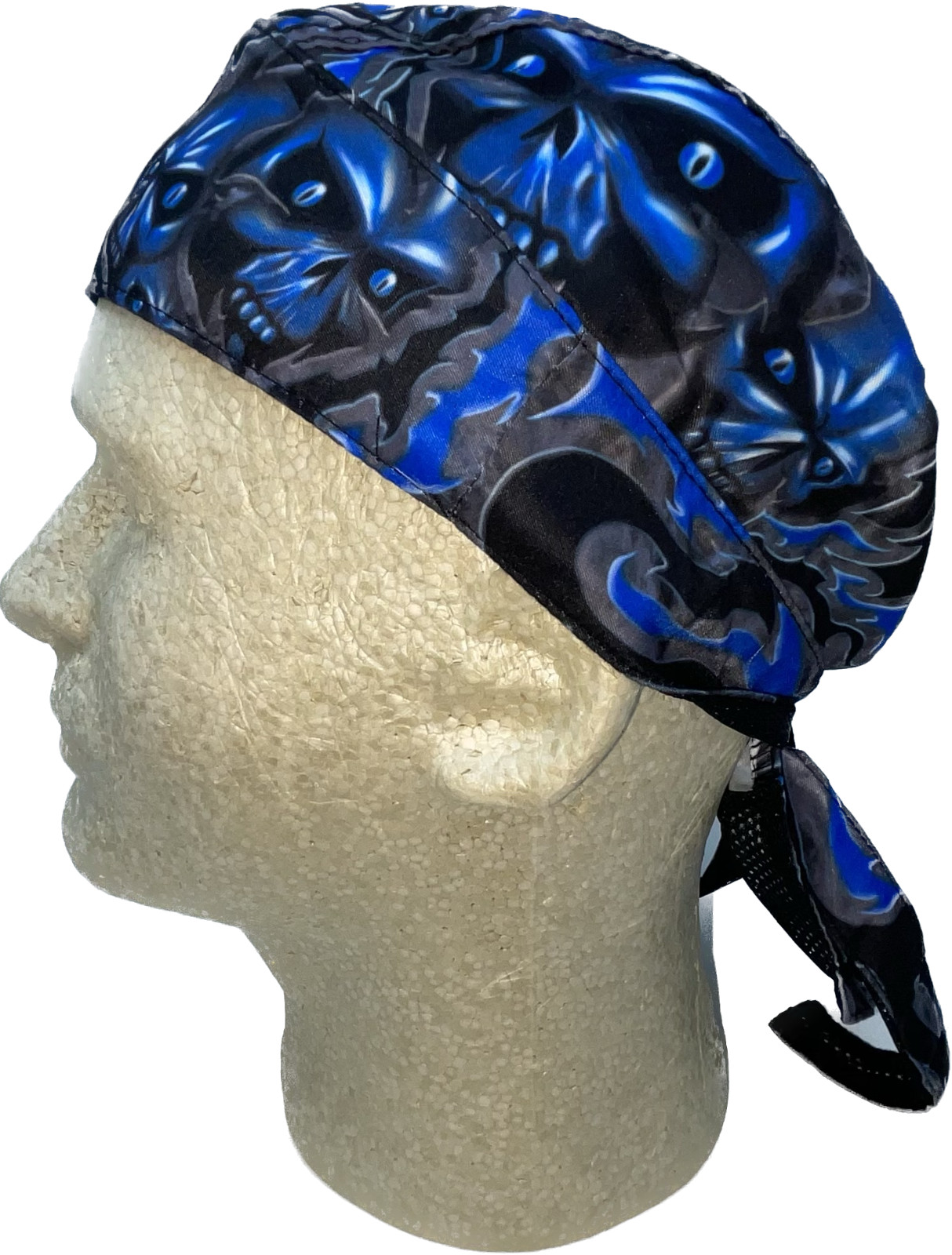 Black Blue Stacked Skull Breach Platinum Durag Doo Rag Cap Biker Sweatband