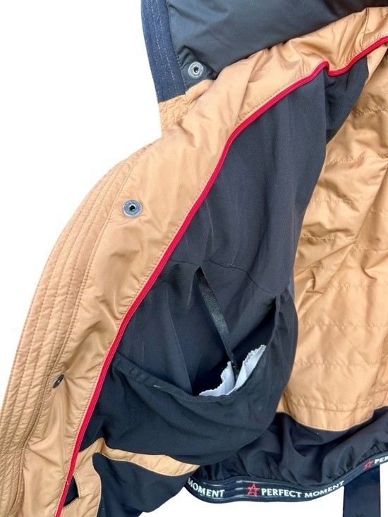 PERFECT MOMENT Moment Tan 2-Tone Quilted Shell Goose Down Ski Jacket Womens Sz L