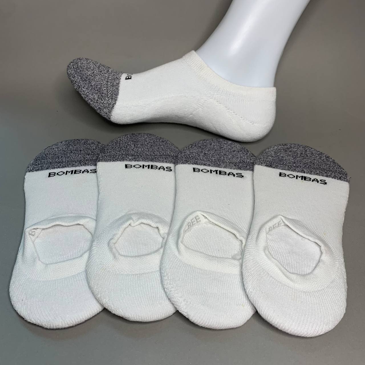 BOMBAS White No Show Socks Cushioned Everyday Unisex Size M, L 4 Pairs New