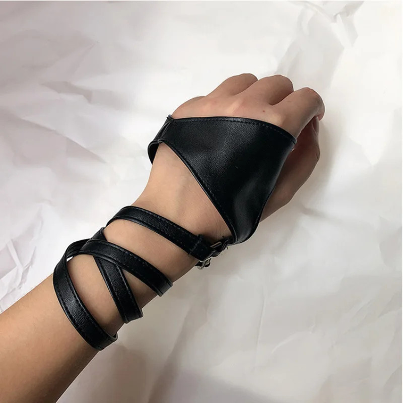 PU Leather Fingerless Gloves Gothic Punk Half-Finger Arm Sleeves
