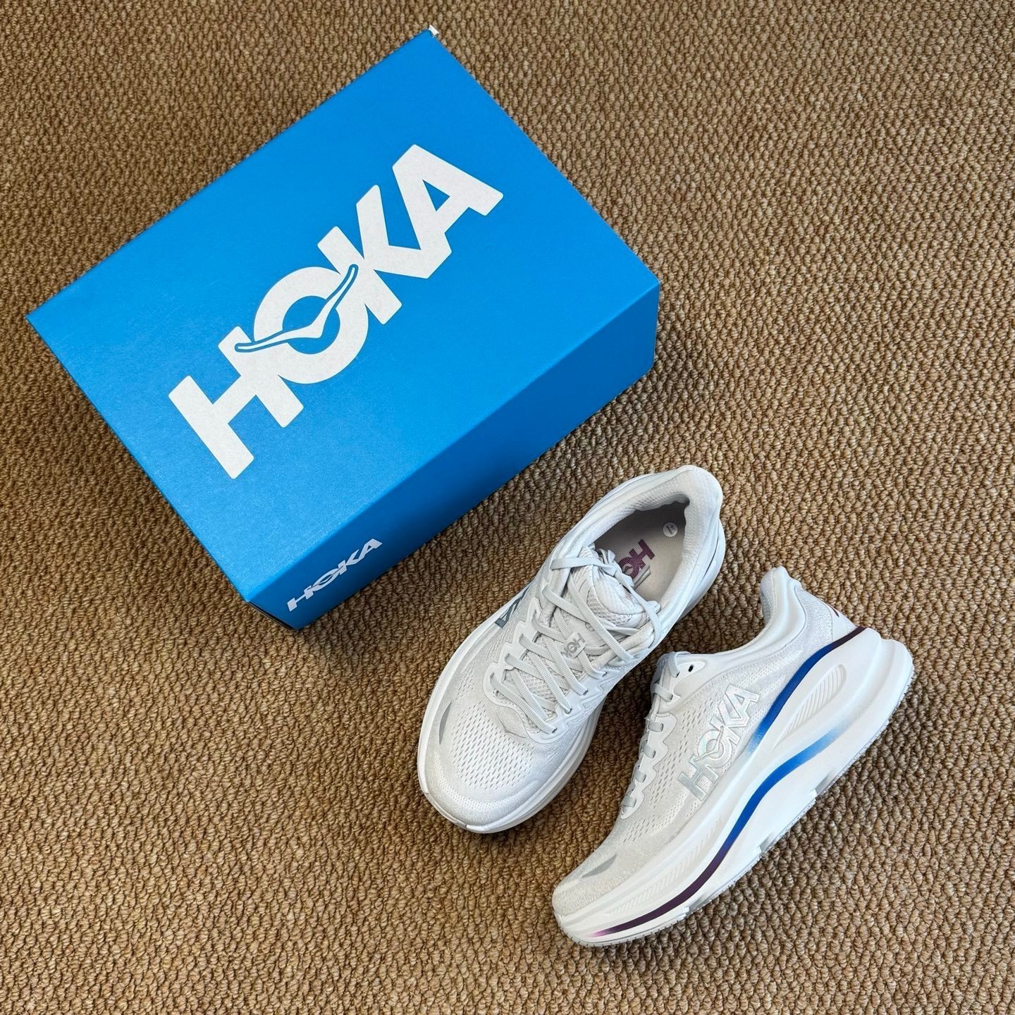 HOKA Bondi 9 Road-Running Shoes – Women’s, Color: Cosmic Grey/White, New.