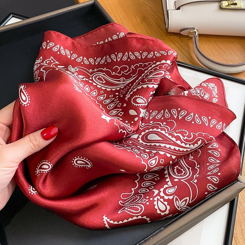 100% Mulberry Silk 21″ Square Scarf Women Neckerchief Wrap Bandana Red Paisley