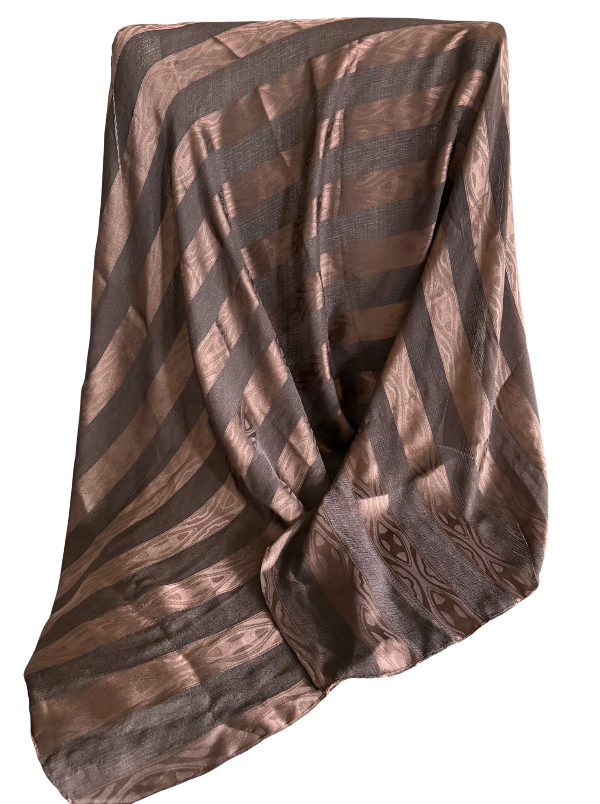 Silk Striped Printed Scarf for Women – Metalic Brown