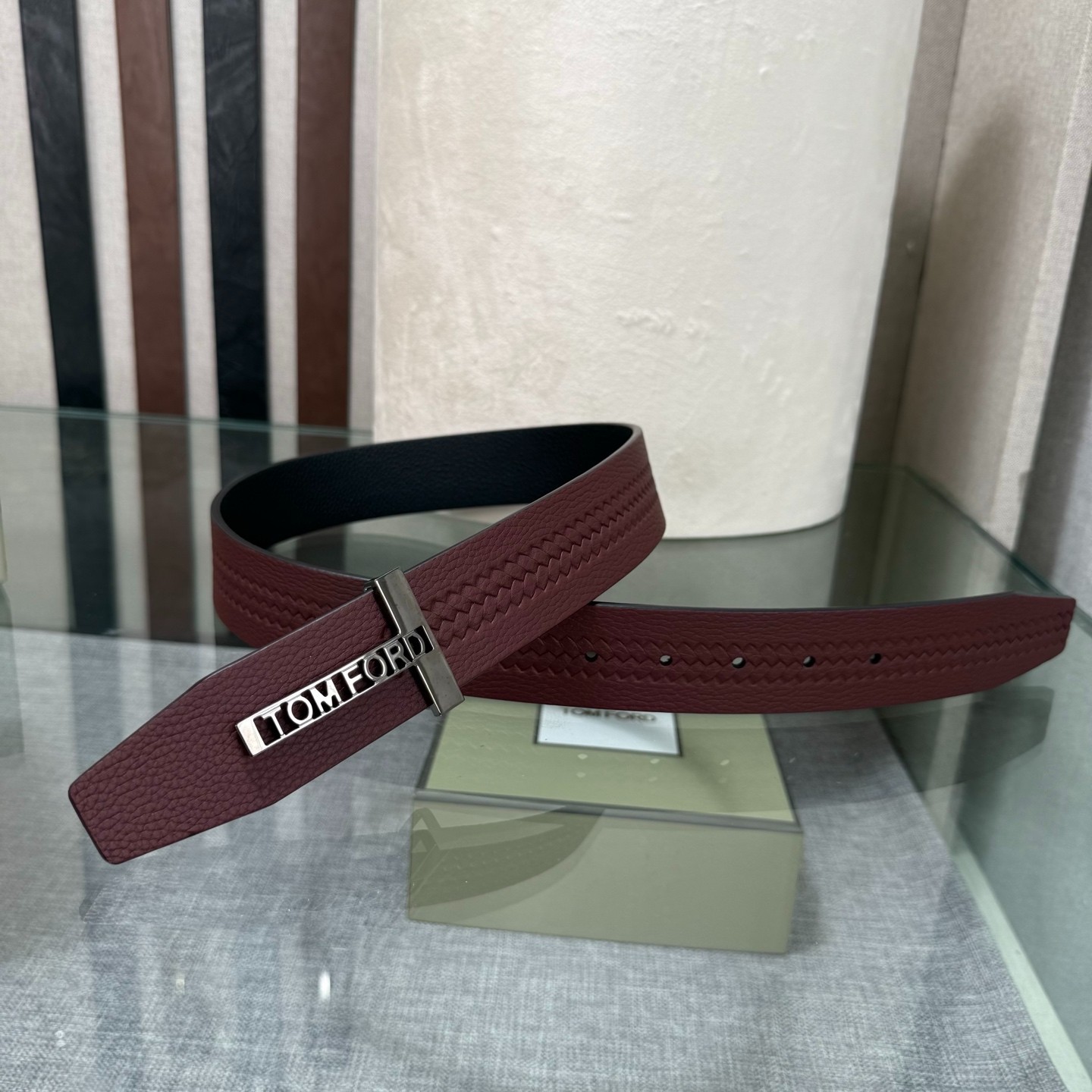 Tom Ford Handmade Reversible Belt 3.8cm/1.50″ Red/Black