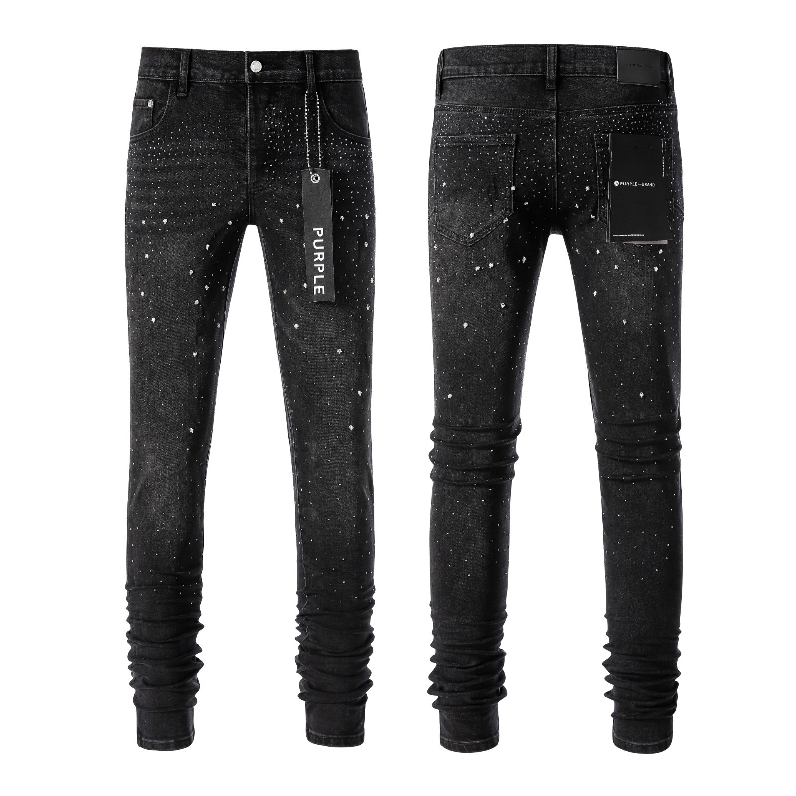 2026 New Purple brand Men’s personalized Rhinestone Leisure fashion jeans