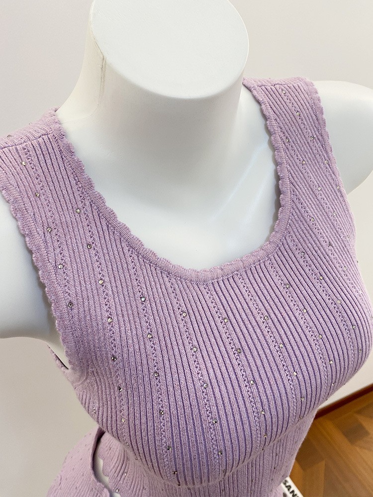🎁🎁AUTHENTIC Sandro Women Sweet Round Neck Knit Purple Vest Skirt Suit Tops SML