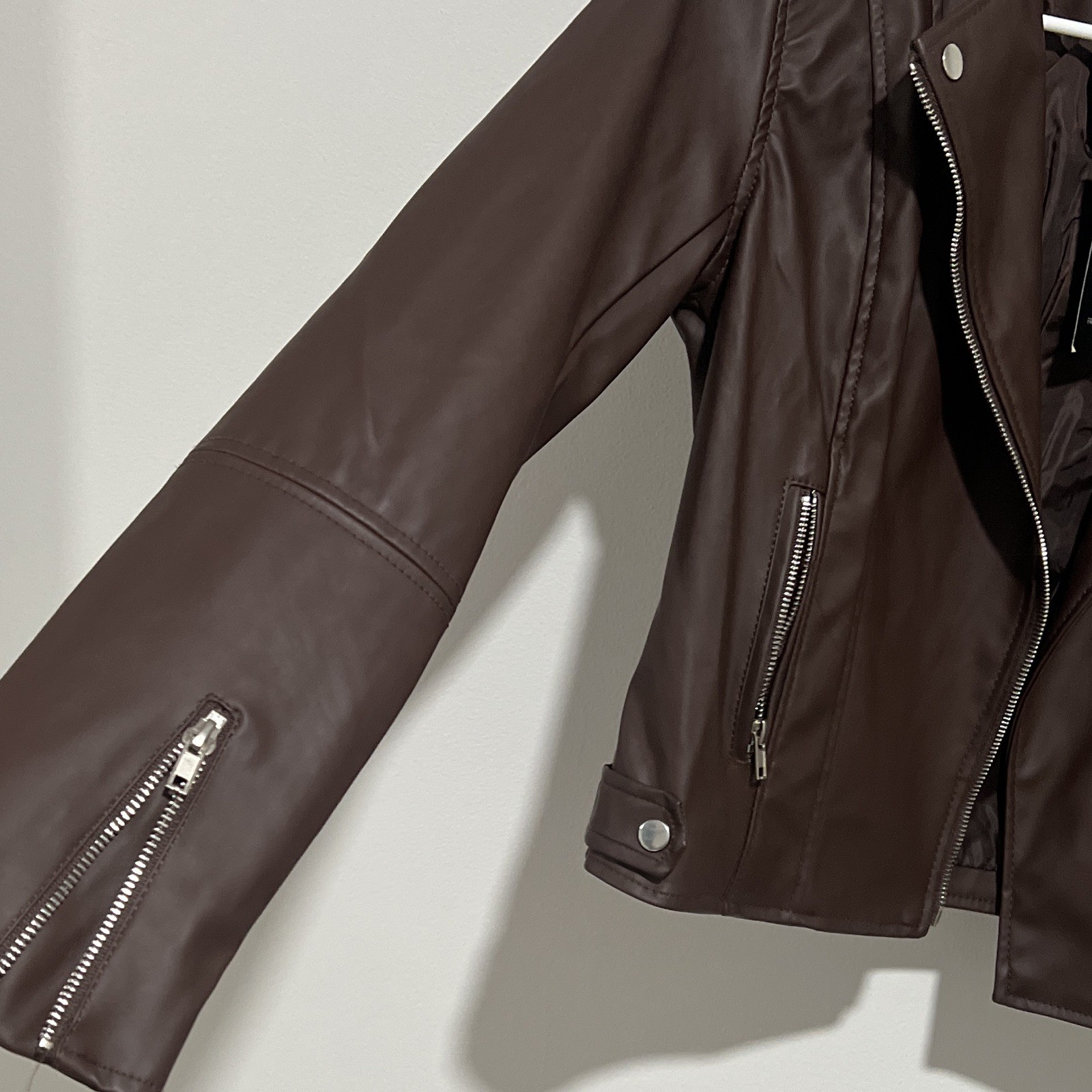 Fashion Nova Never Average Moto Jacket Brown M Zip Lined Pockets Short