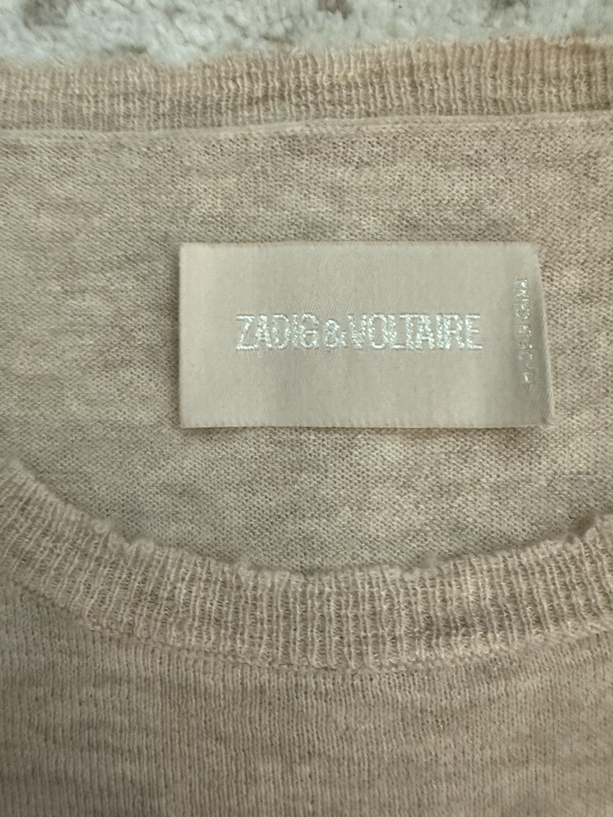 ZADIG&VOLTAIRE Gold Studded Skull 100% Cashmere Oat Beige Tan Sweater NWOT M