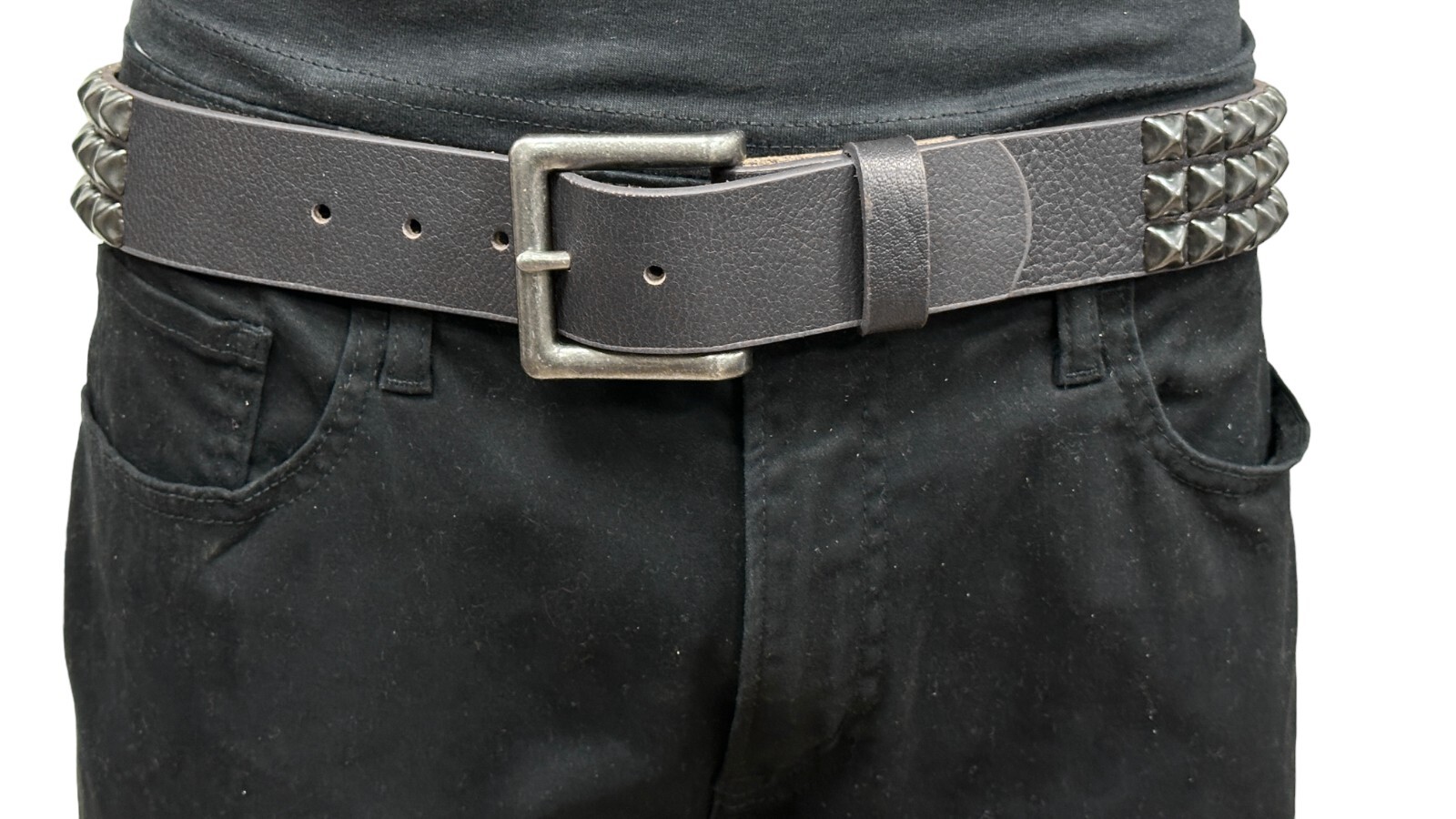 BLACK Three Row BLACK Pyramid Stud Belt Leather Handmade Studded Belt Punk Goth