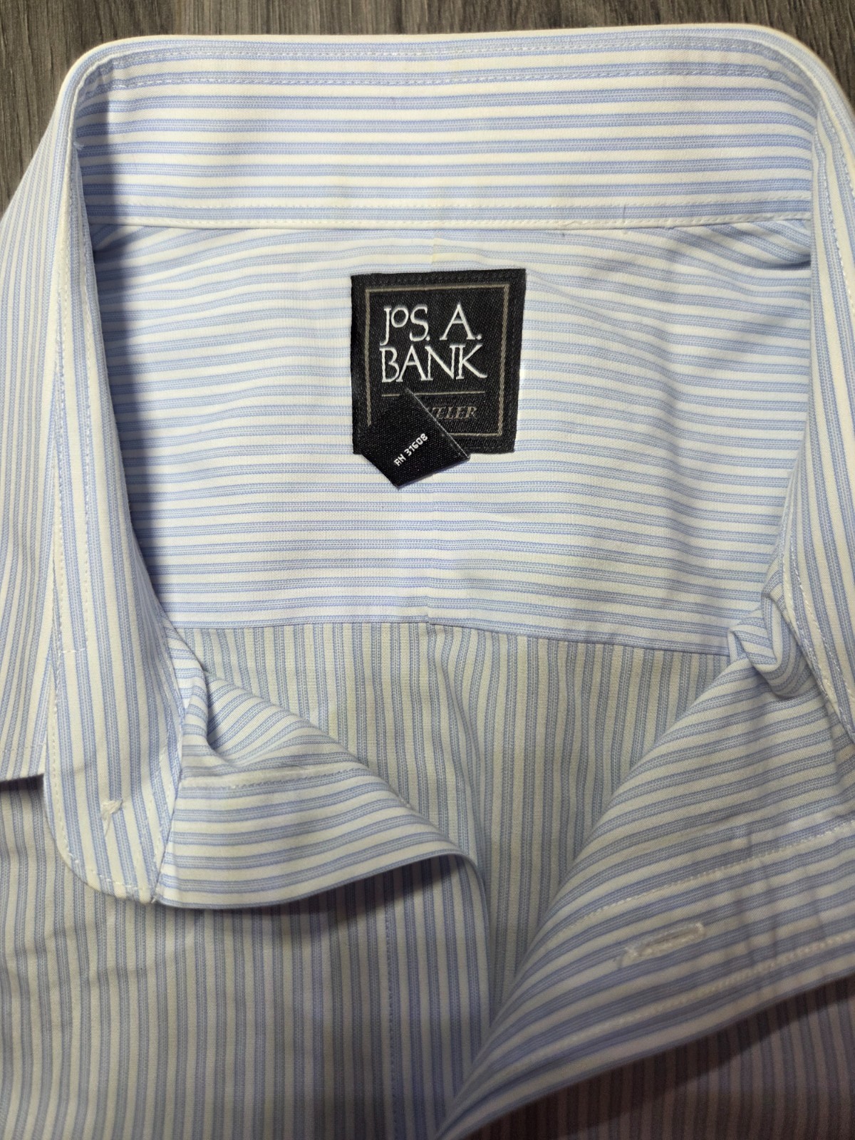 Mens 17 – 35 JOS A BANK Blue Striped Dress Shirt Traveler Button Down Collar