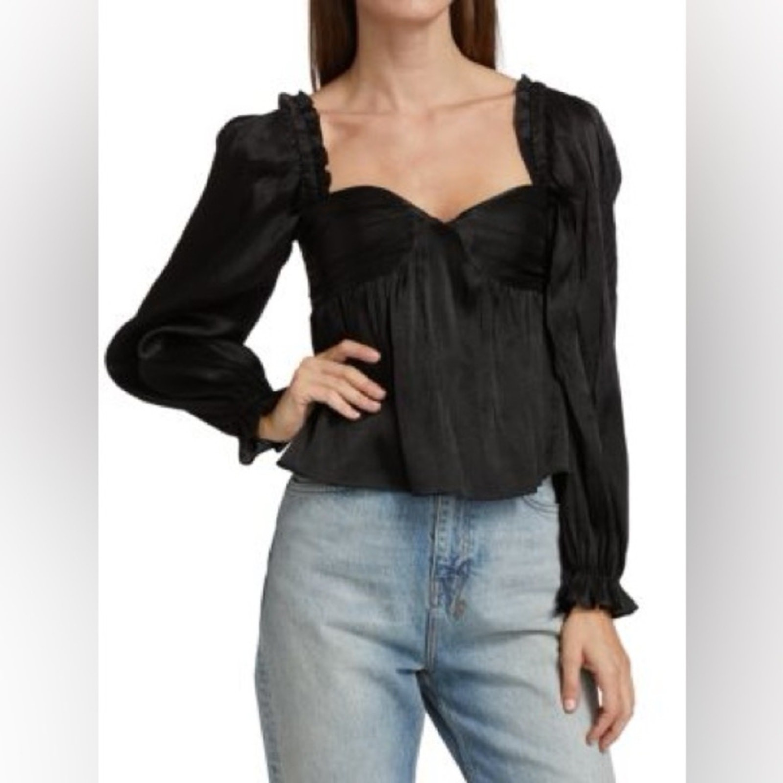 ASTR The Label Irene Babydoll Top in shiny black size Medium