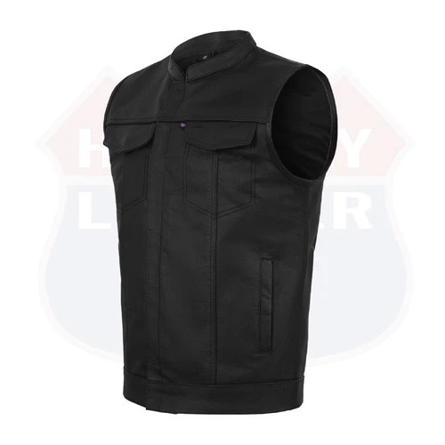 Men’s SOA Collarless Leather Vest Motorcycle Biker Club Vest Biker Vest Swat SL