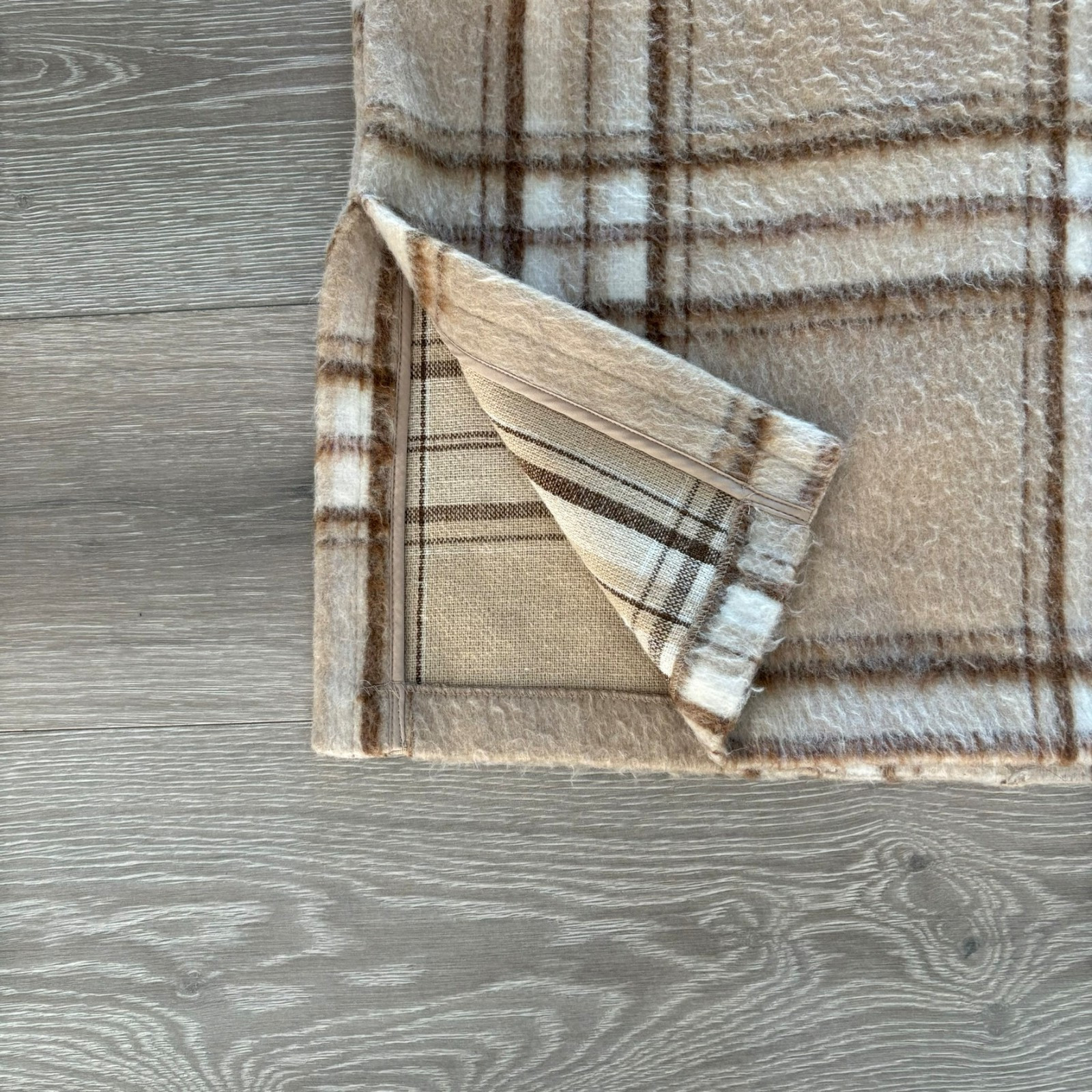 Old Navy Womens Beige White Plaid Button-Front Classic Winter Overcoat Size M