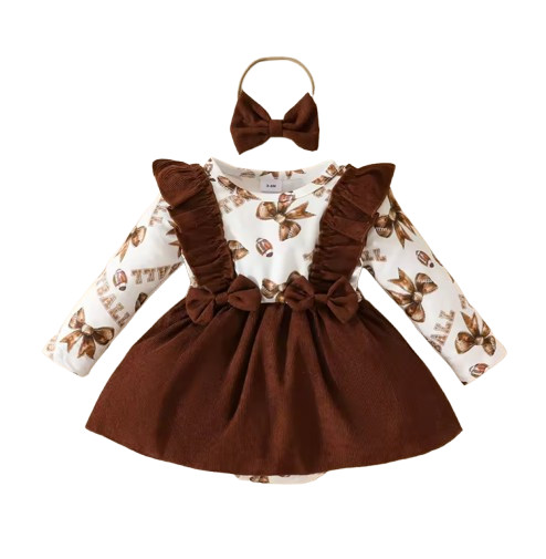 Baby girl Dress Ruffled Bow Corduroy Long sleeved Dress+Headband 2Pcs/Set Baby