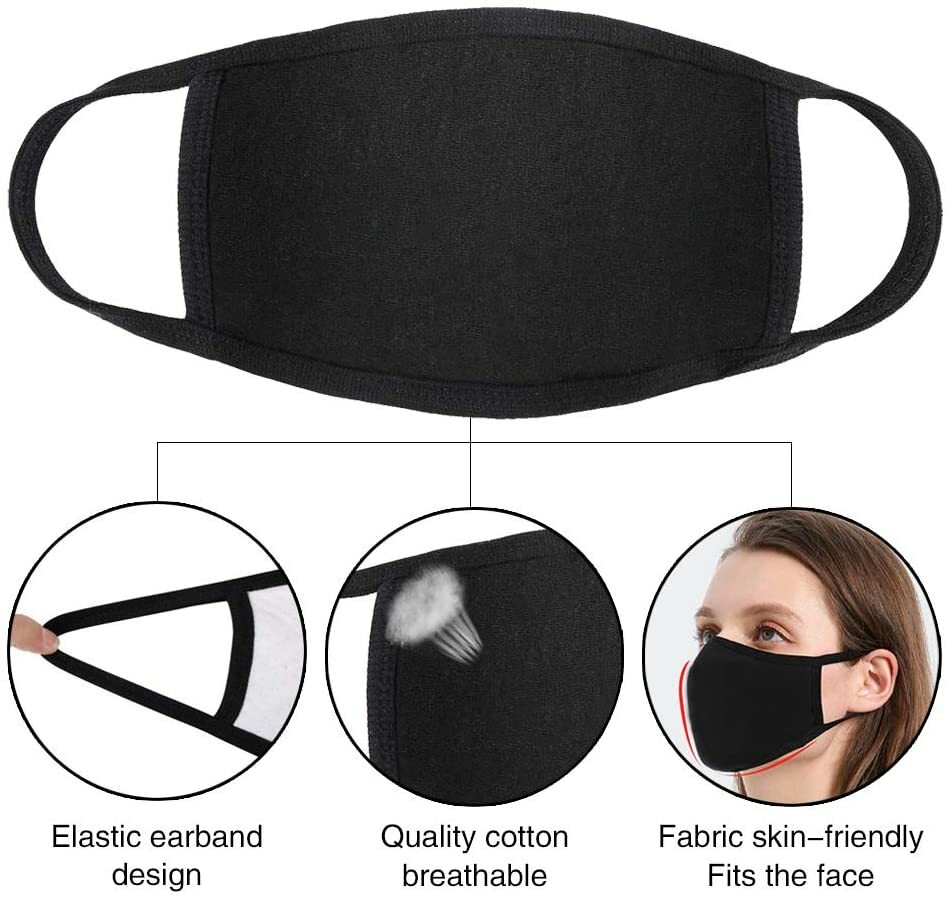 Soft Poly Cotton Face Black Mask Double Layer Reusable and Washable Unisex