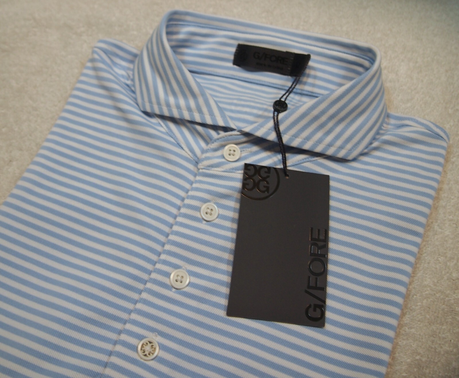 G/FORE Performance Fabric Feeder Stripe Pique Slim Fit Golf Shirt NWT M $120