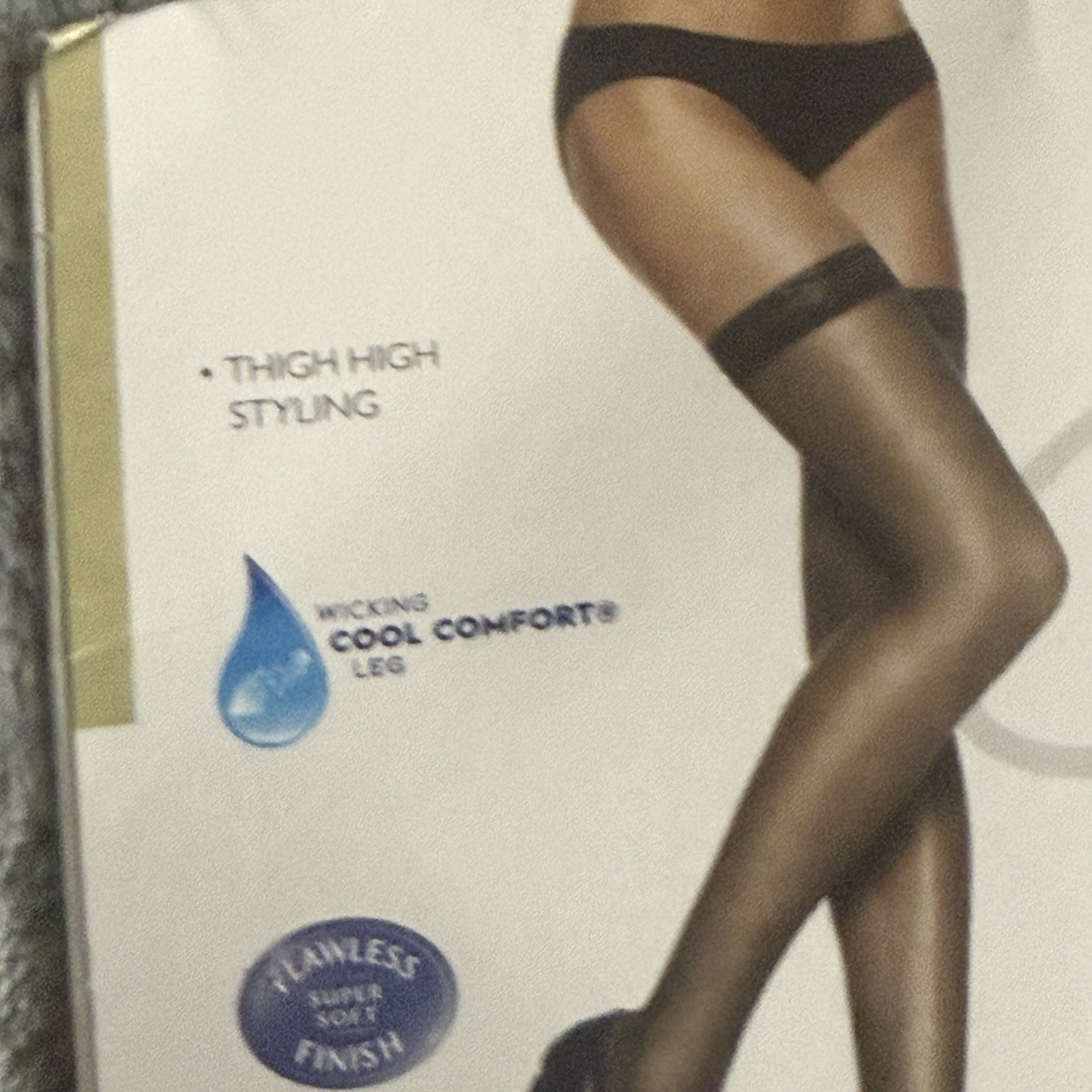 Hanes Silk Reflections Silky Thigh Highs Sheer Toe Women’s Sz AB Barely Black