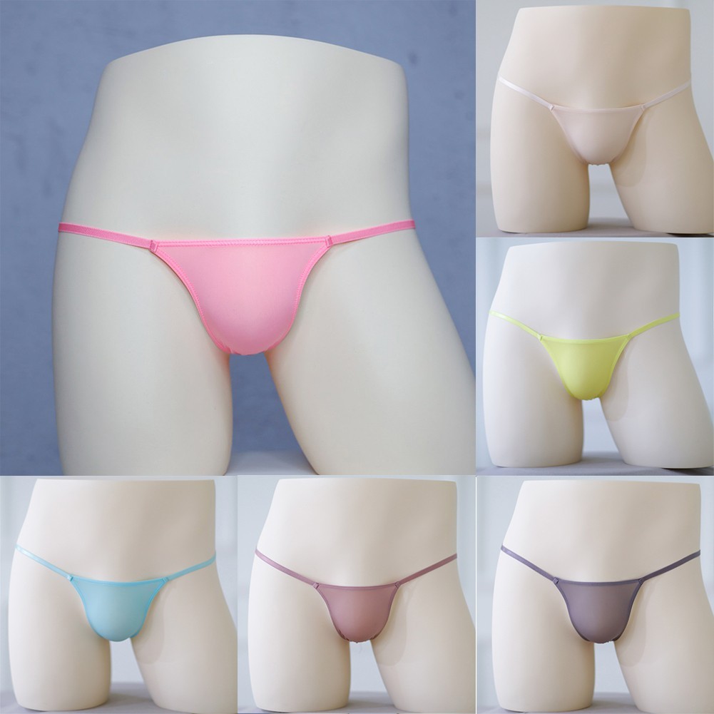 Sexy Mens T-Back G-string Thong Bikini Underwear Sheer Pouch Ice Silk Thongs