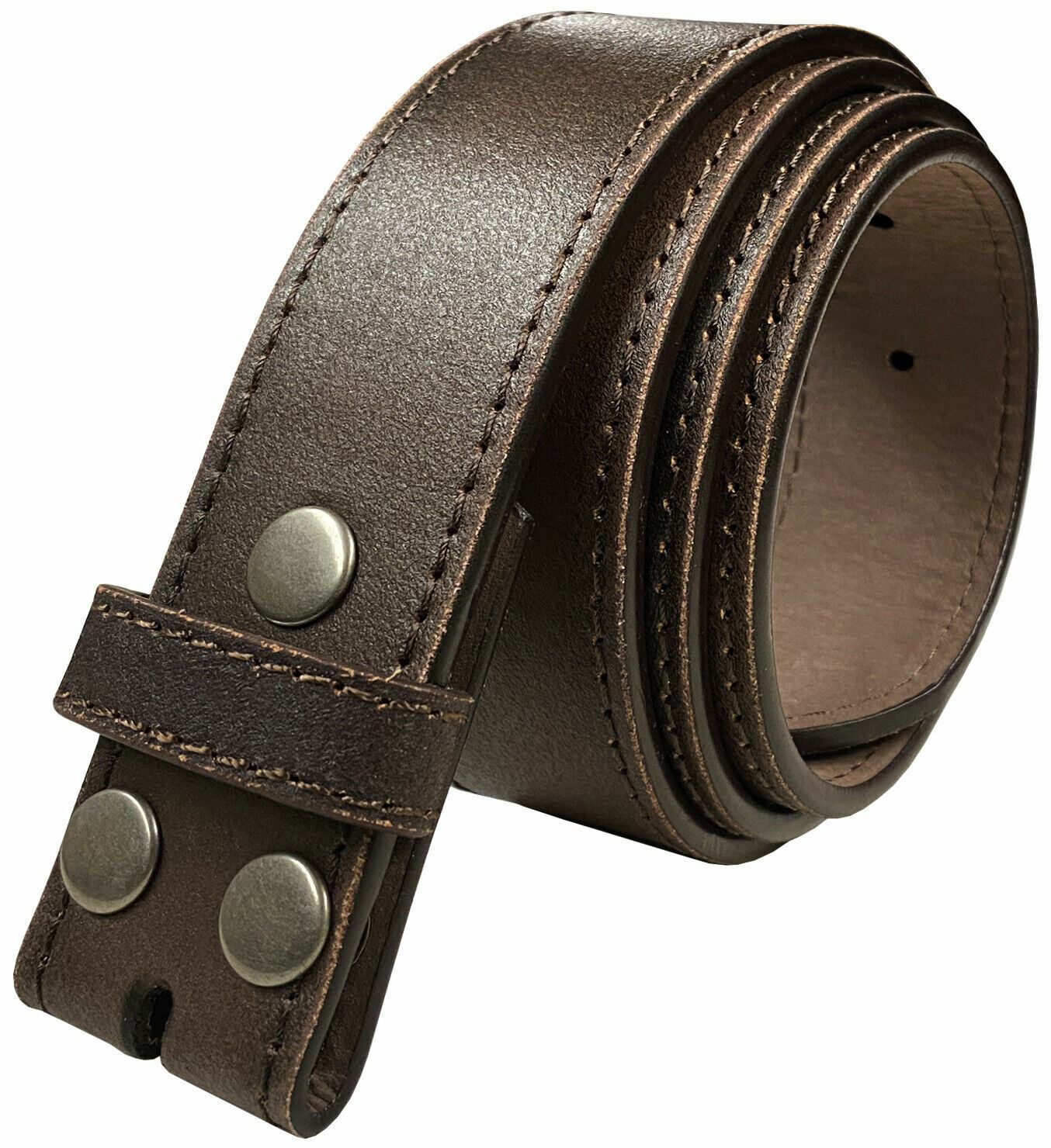 Vintage Style Dark Brown Genuine Leather Belt Strap 1-1/2″(38mm) Wide with Snaps