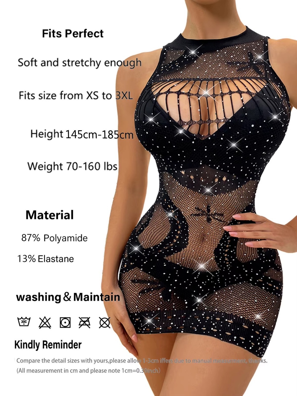Sexy Lingerie Women’s Sexy Mesh Hollow For Lingerie One Piece Rhinestone Fishnet