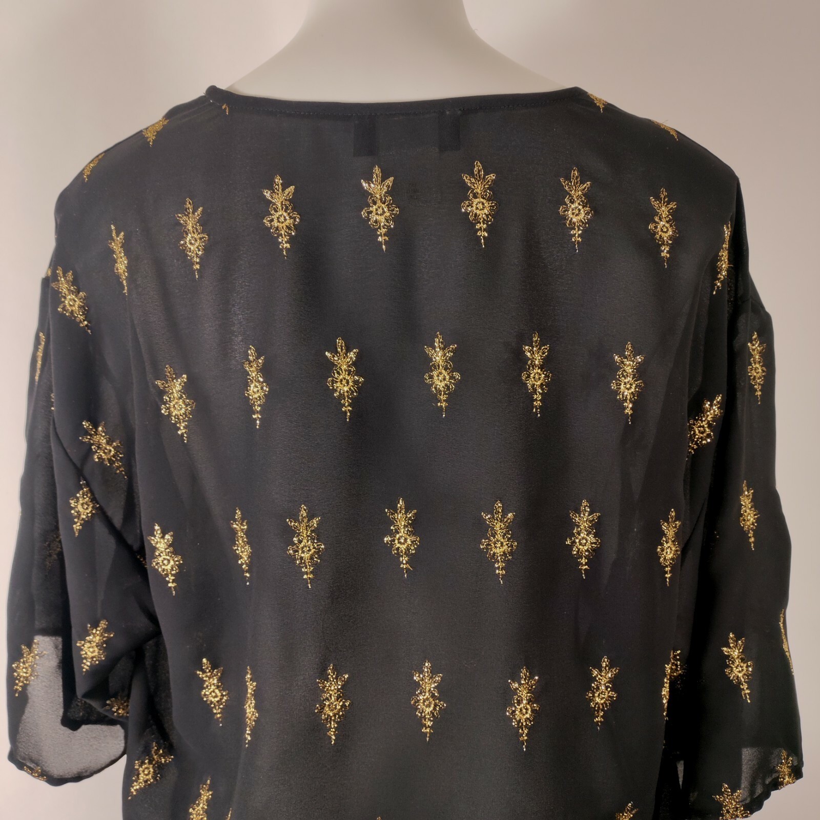 ABS Allen Schwartz Collection Black Blouse Top Gold Embellishments Sz M – Stains