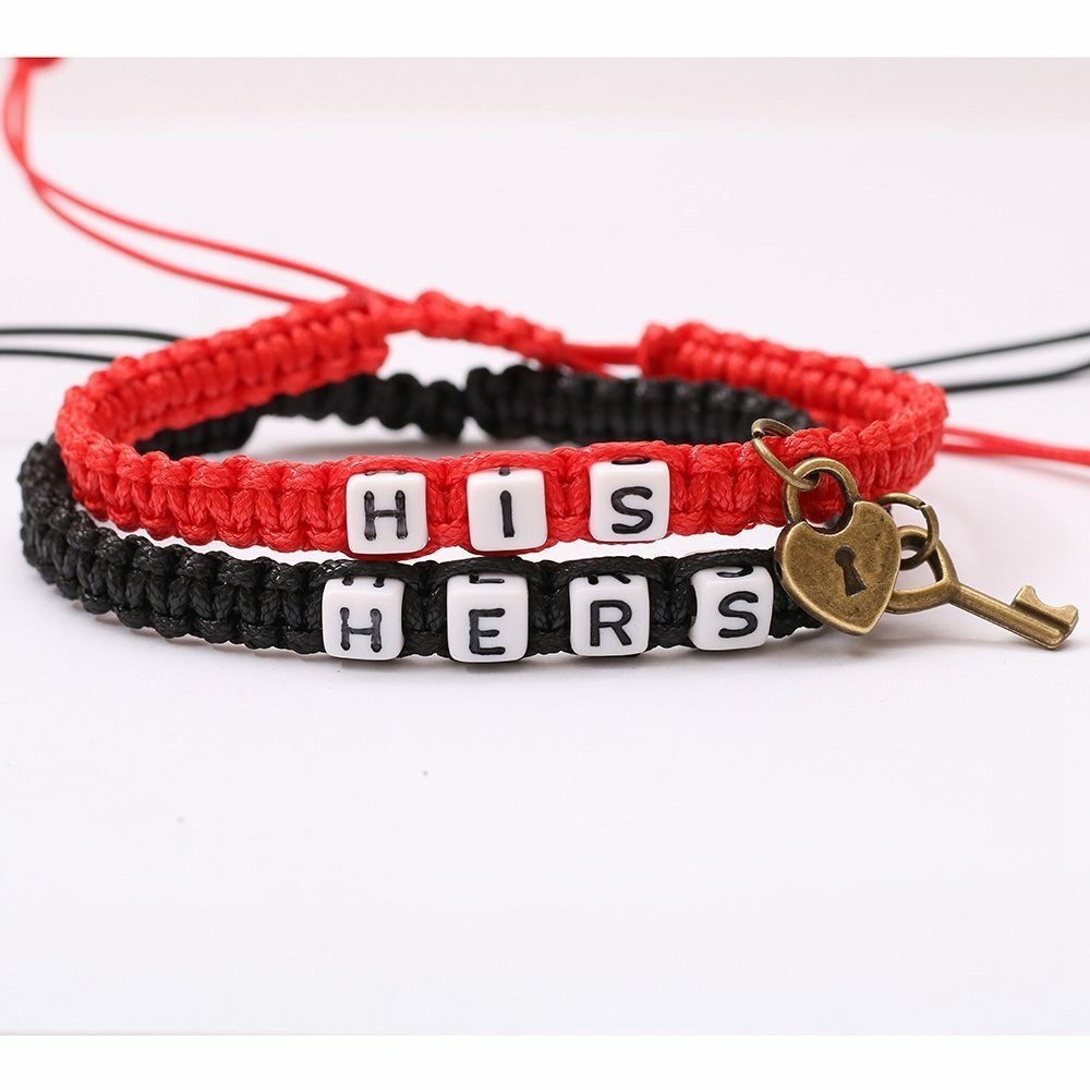 Couple Bracelet Lock Core Key Pendant Woven Hanging Rope Bracelet Jewelry Gift