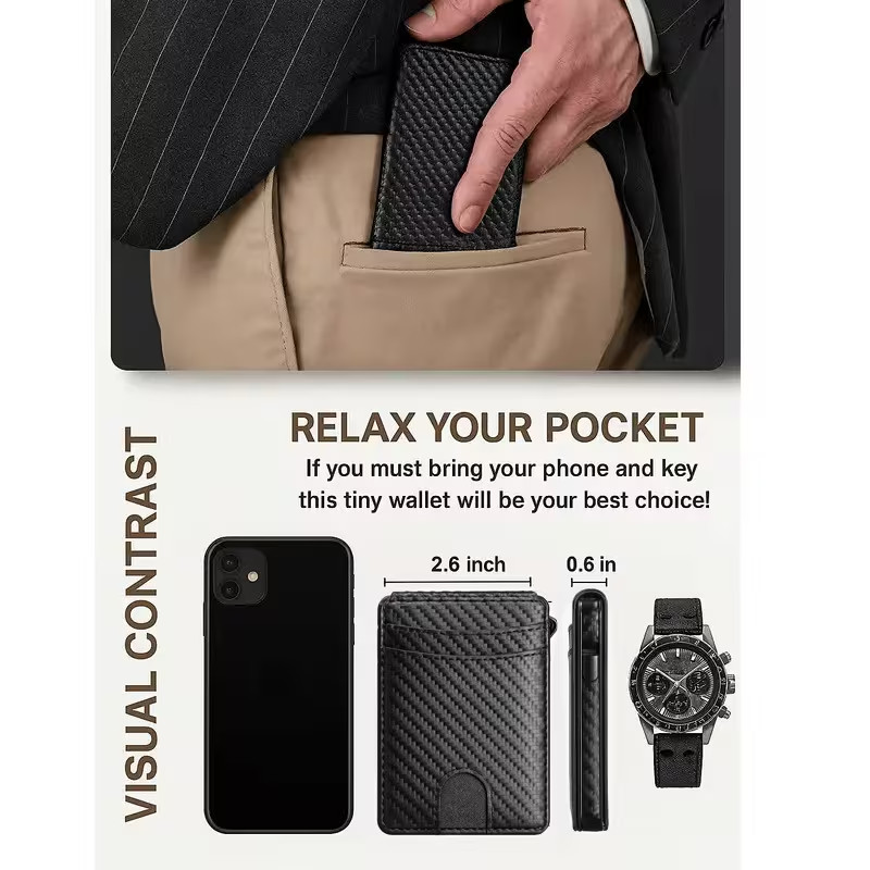 RFID, Blocking Pop Up Wallet, Carbon Fiber Bifold Money Clip, Card Holder