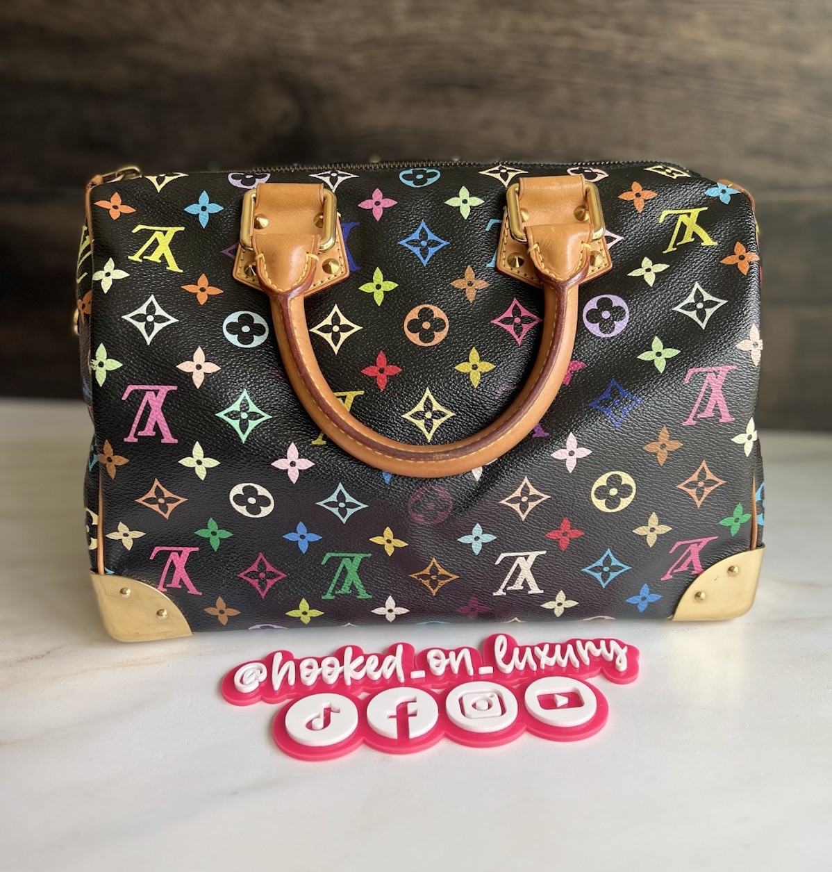 Authentic Louis Vuitton Takashi Murakami Black Multicolor Speedy 30 Handbag Tote