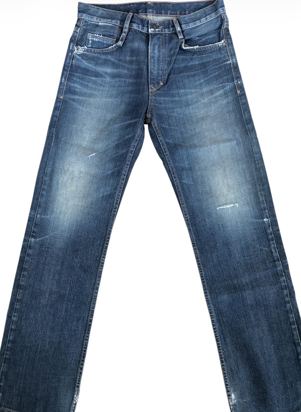 Rockabilly Blue Denim Straight Jeans Distressed 5-Pocket Logo Solid