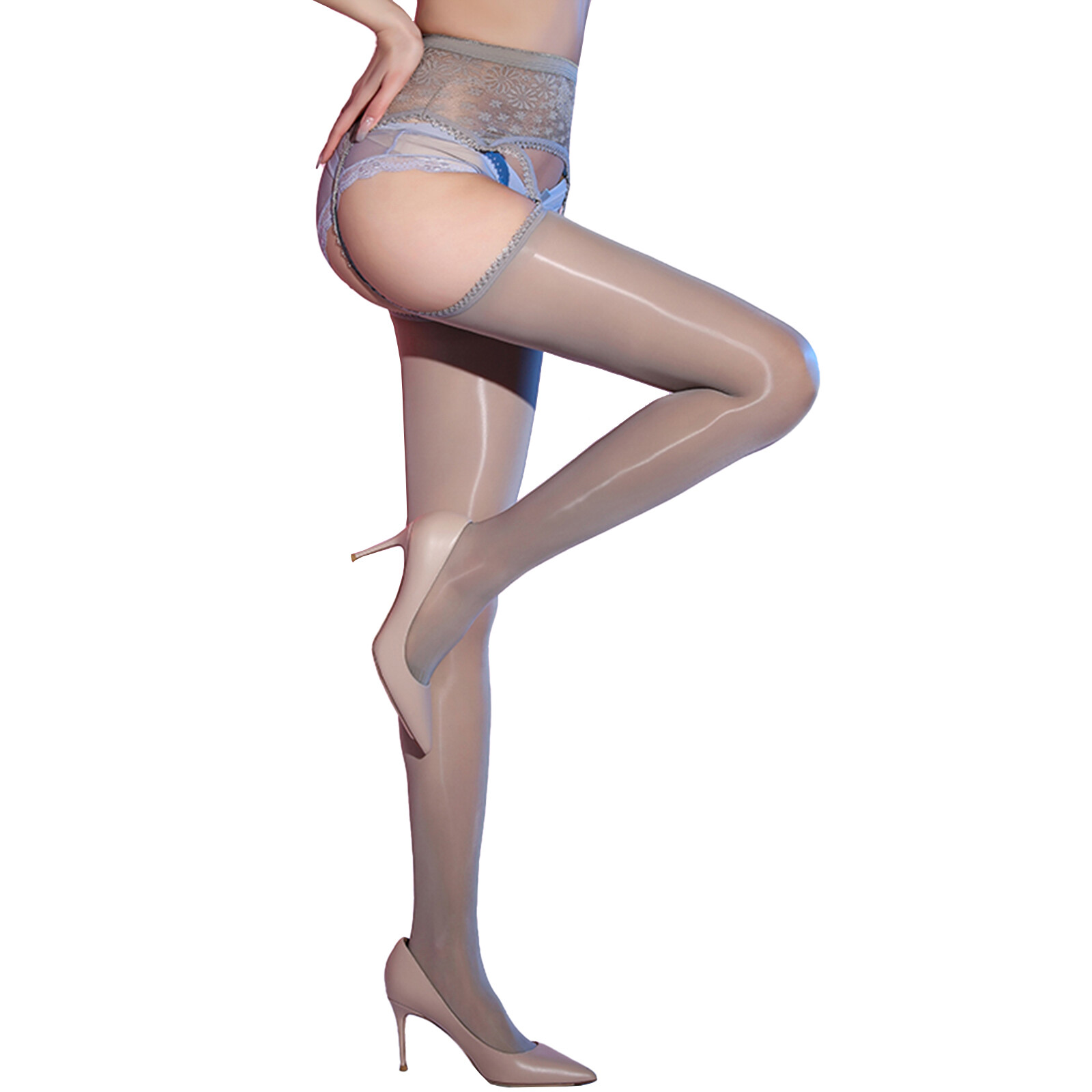 Fashion High Waist Tights Sheer Stockings Lace Waist Belt Suspender Pantyhose
