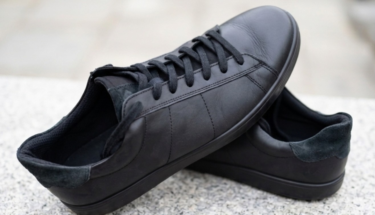 ECCO Men’s Black Leather Lace-Up Casual Street Sneakers Round Toe Size 12 US