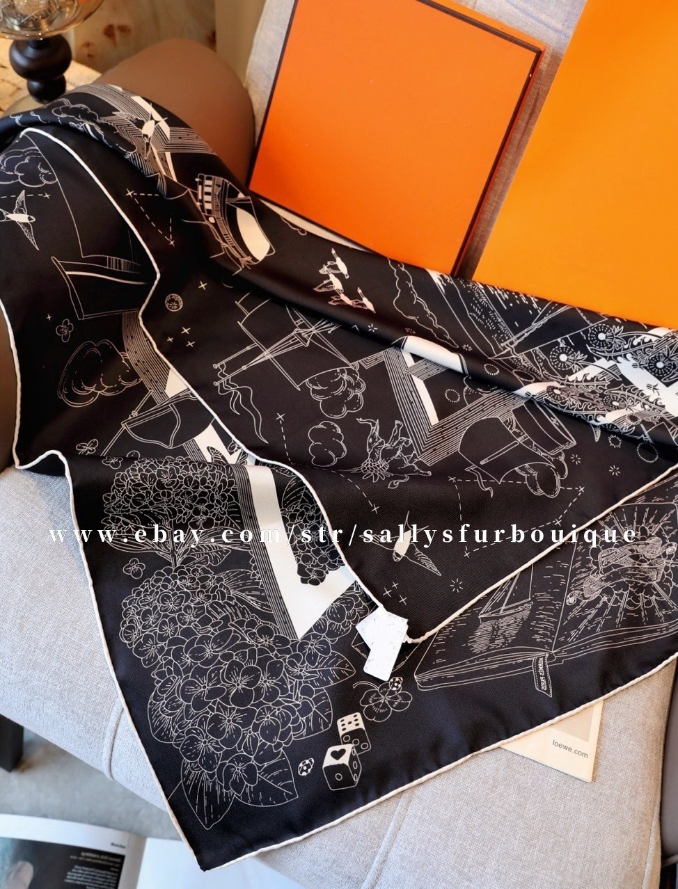 2026 Sallys Boutique 18 Momme Heavy Twill Silk Wrap Scarf Boats Print Shawl 35″