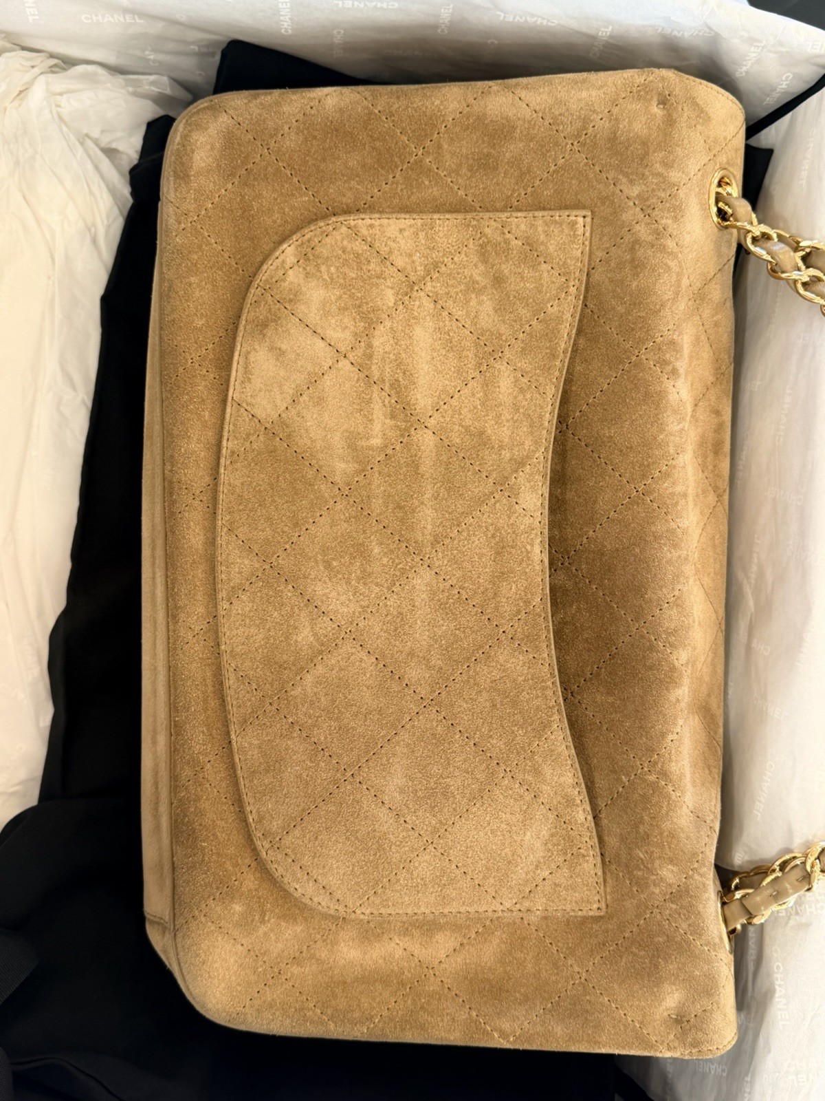 CHANEL Beige Quilted Flap Shoulder Bag Chain Strap Turn Lock Gold HW