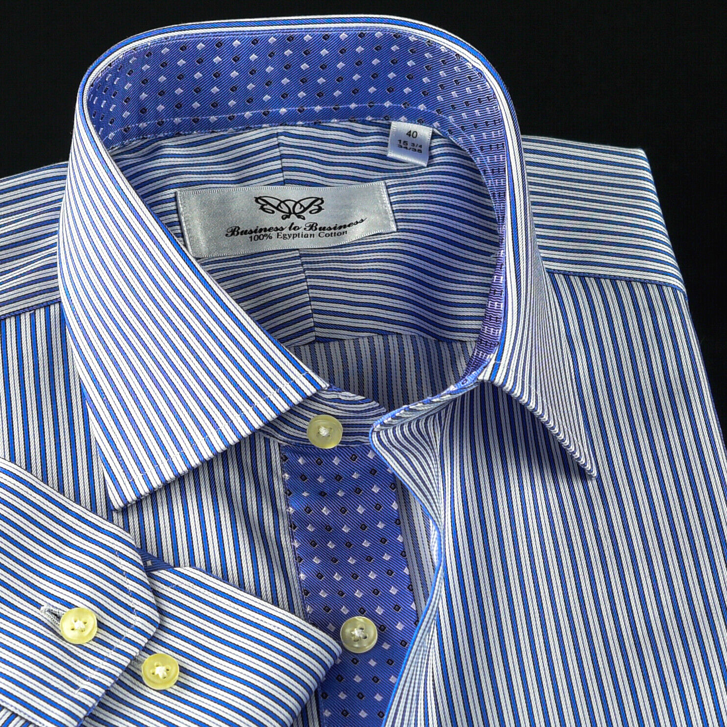 Blue Jermyn Stripes Inner Lining Formal Dress Business Shirt 80’s Double Video