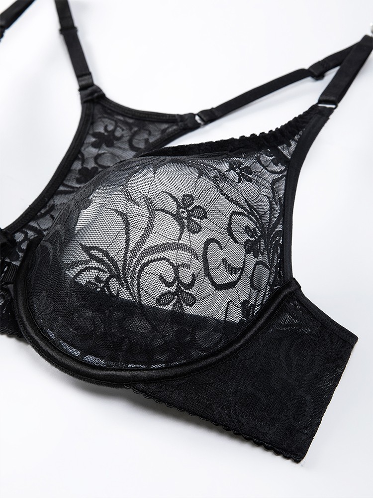 Ultra-thin Bra Front-fastened Lace Racer Back Underwire Brassiere Sissy Lingerie