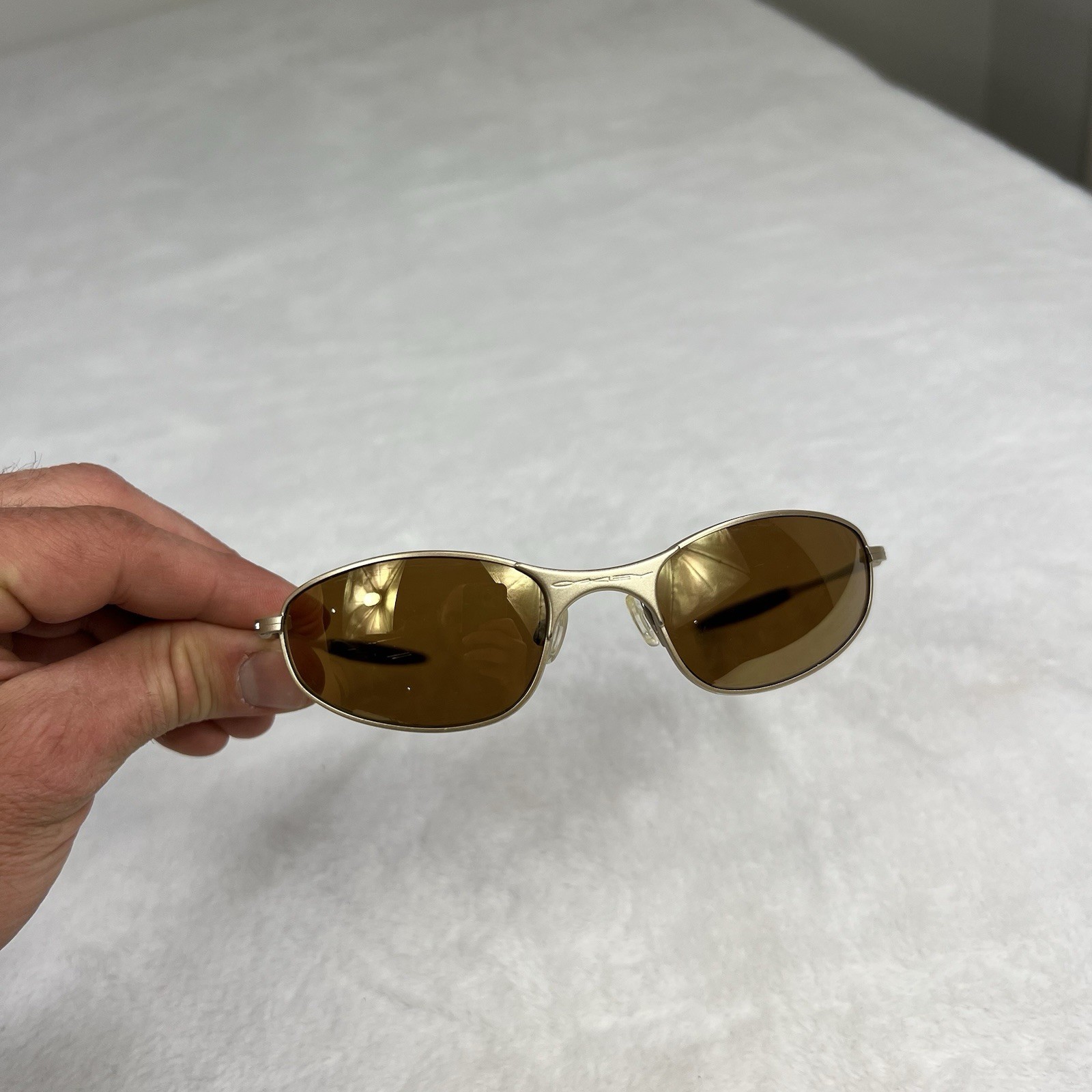 Vintage Oakley A Wire 2.0 Sunglass Gold Tan Frame Gold Brown Lenses