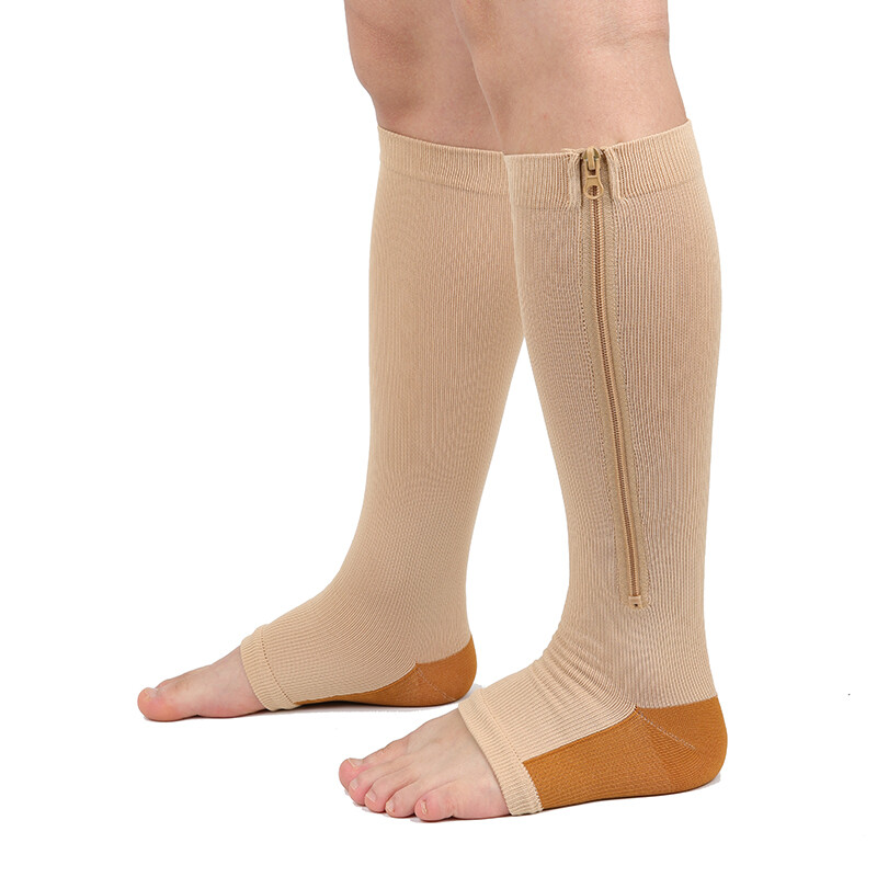 Zipper Compression Socks Stockings Women Men Knee High Socks 20-30 mmHG Open