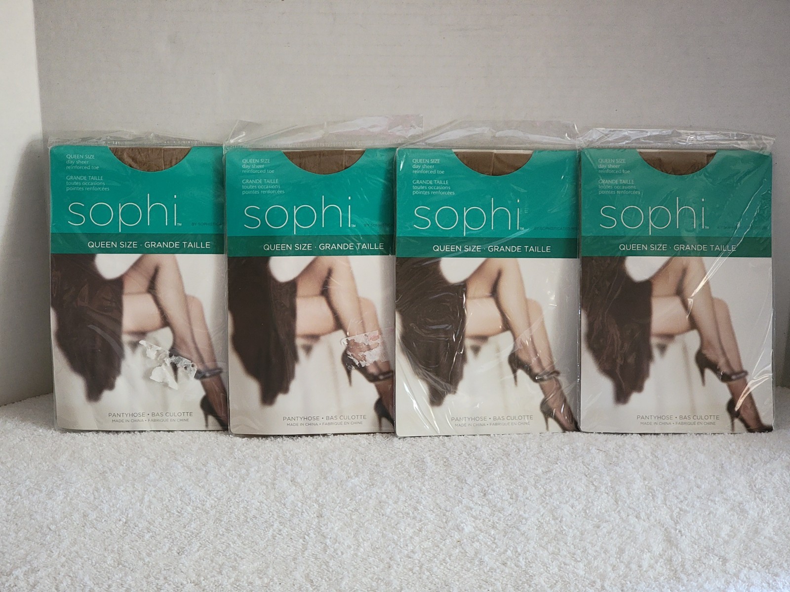 Vintage Sophi Queen Size Day Sheer Pantyhose Reinforced Toe Beige 160-190lbs