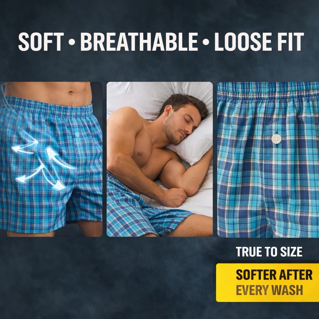 Men Cotton-Blend Boxer Shorts 5 Pack | Buy 3 Get 2 Free | Soft Loose Comfy Fit
