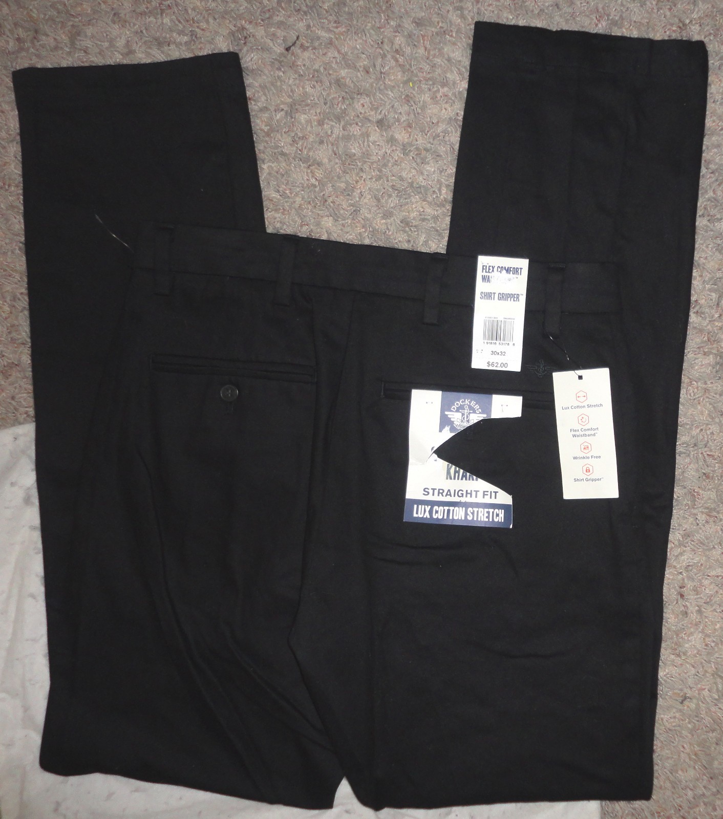 DOCKERS Mens SIGNATURE KHAKI LUX COTTON STRETCH BLACK PANTS~30 X 32~NEW