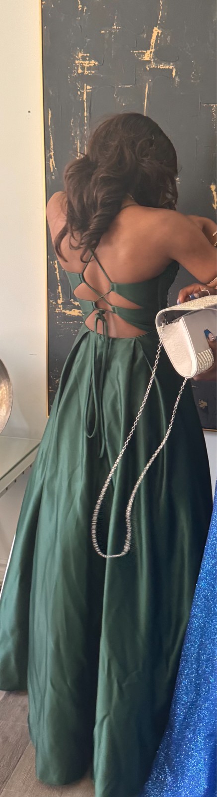 Green Kloey Satin Lace A-Line Ball Gown