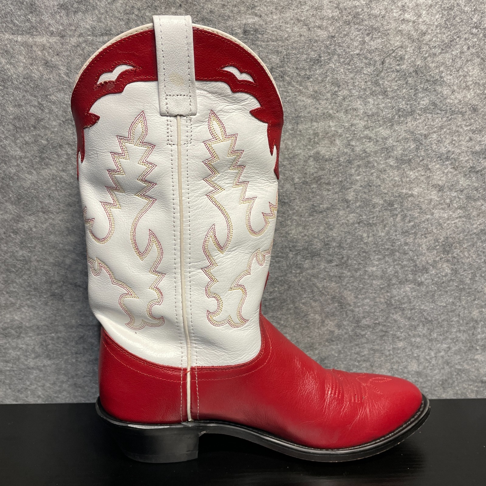 Vintage Western Cowboy Boots Women’s 8.5 Red White Leather Pull On Pointed Toe