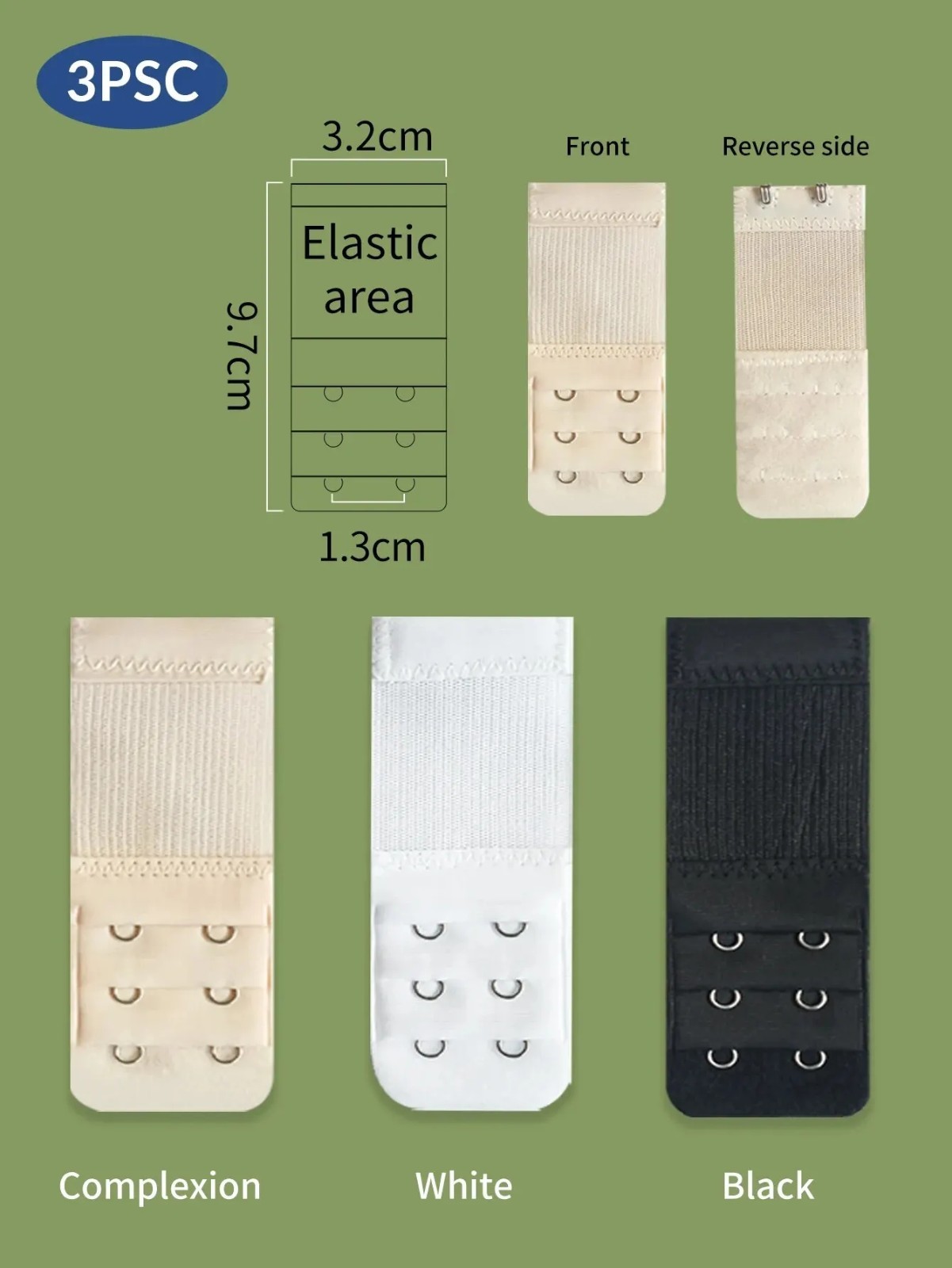 3Pcs Adjustable Bra Extender Back Clip Hook Elastic Underwear Strap Extension US