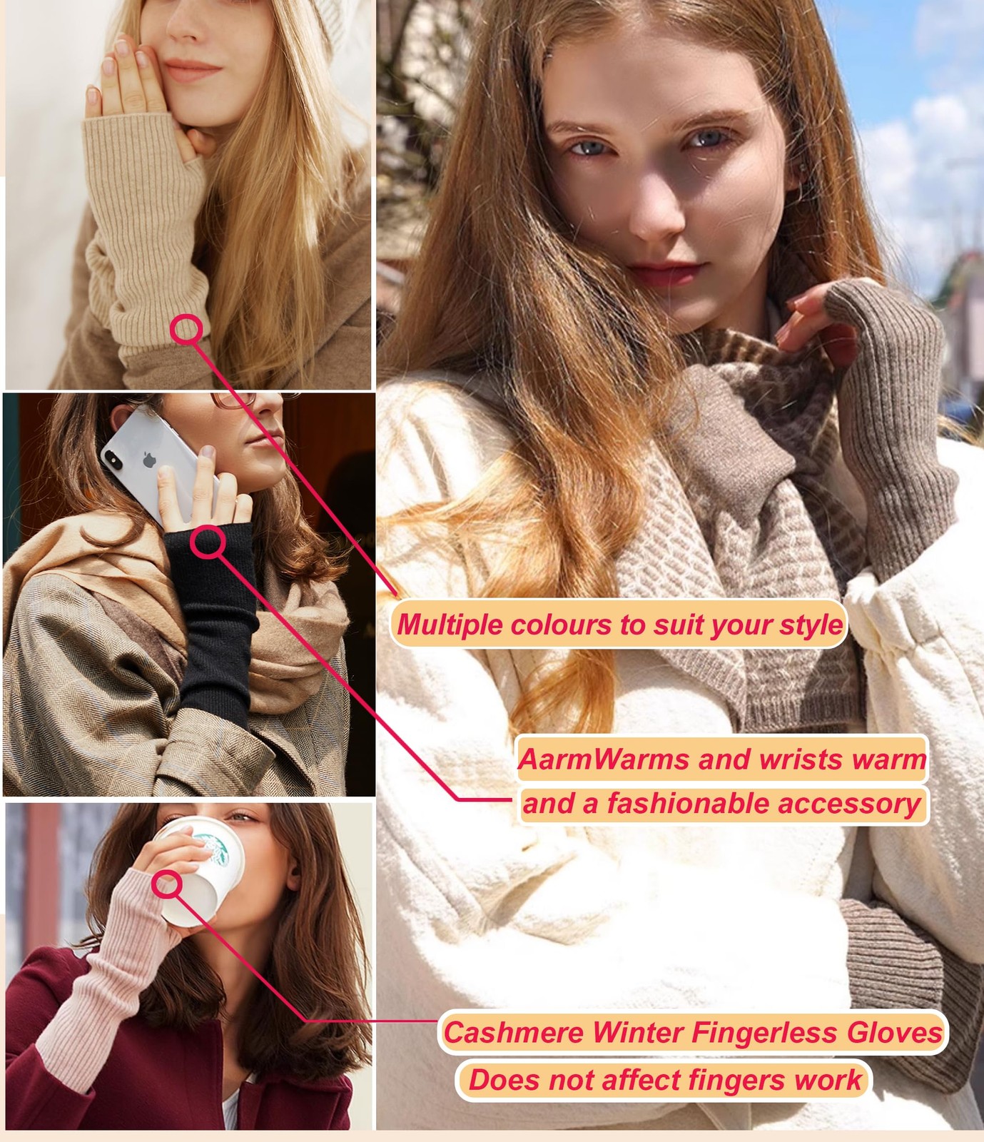 Guantes largos sin dedos de invierno mangas de brazo tejidas para mujer